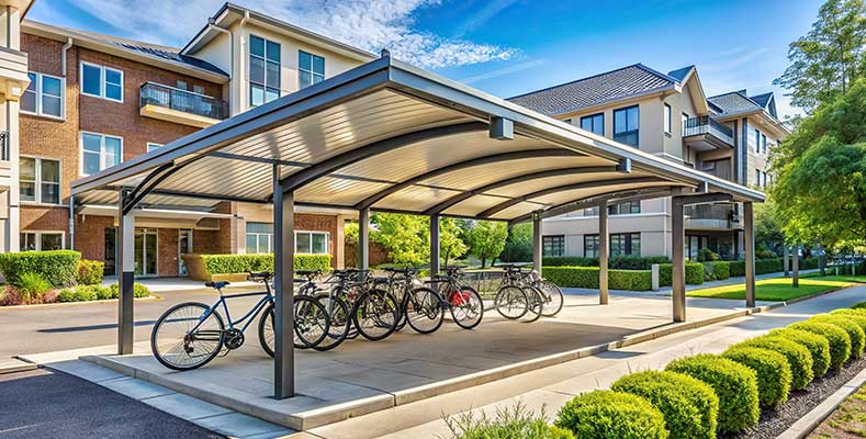 Commercial and residential shade structures, tables, benches, seating areas, waiting areas, picnic tables, bike racks, shade for bikes, bustop passengers in New Jersey