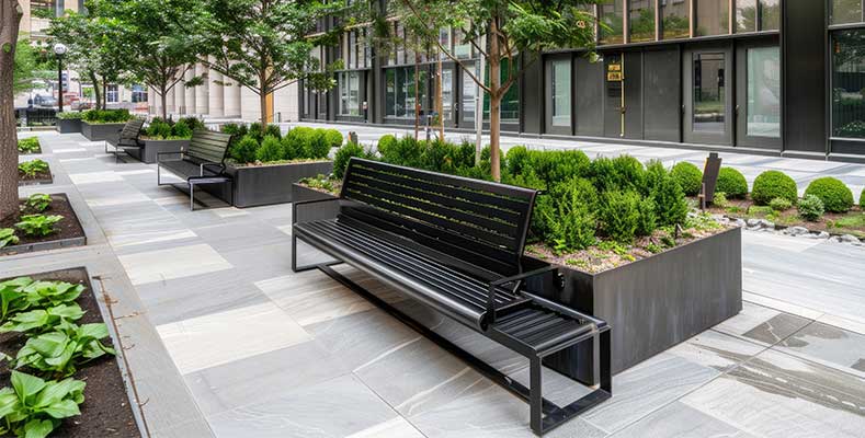 Commercial and Residential outdoor furinishings installer for park benches, playgrounds, statues, picnic tables, bike racks, bus stops, city streets, planters in NJ